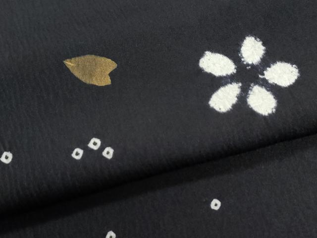 平和屋着物●訪問着　絞り　舞花文　黒地　正絹　逸品　CABI3056yc