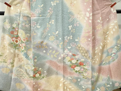 平和屋着物●訪問着　雪輪吉祥草花文　暈し染め　金彩　正絹　逸品　CABI3057yc