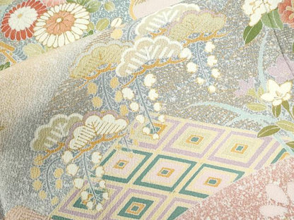 平和屋着物●訪問着　雪輪吉祥草花文　暈し染め　金彩　正絹　逸品　CABI3057yc