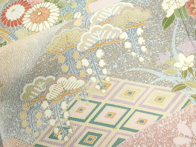 平和屋着物●訪問着　雪輪吉祥草花文　暈し染め　金彩　正絹　逸品　CABI3057yc