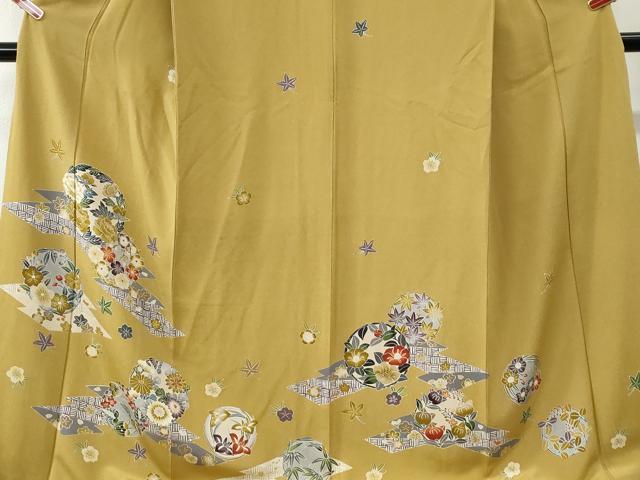 平和屋着物●訪問着　型染め　草花丸文　健勝苑扱い　ロング丈　正絹　逸品　CABI3060yc