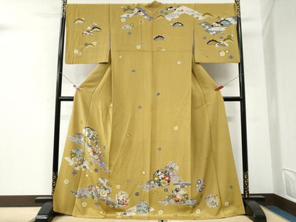 平和屋着物●訪問着　型染め　草花丸文　健勝苑扱い　ロング丈　正絹　逸品　CABI3060yc