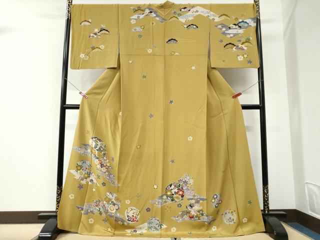 平和屋着物●訪問着　型染め　草花丸文　健勝苑扱い　ロング丈　正絹　逸品　CABI3060yc