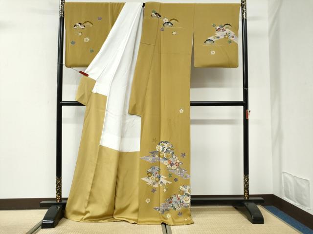平和屋着物●訪問着　型染め　草花丸文　健勝苑扱い　ロング丈　正絹　逸品　CABI3060yc