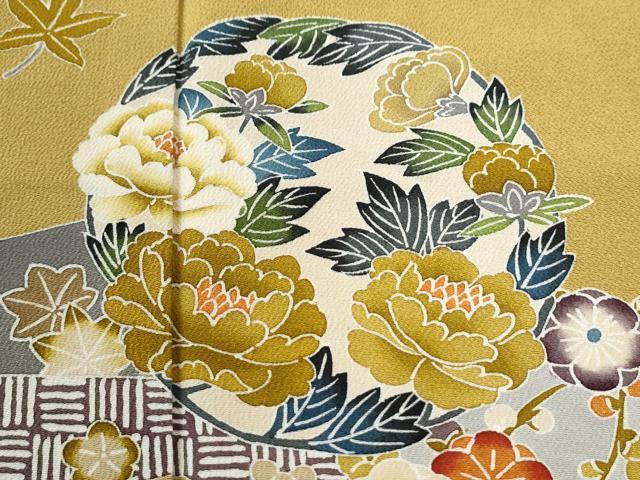 平和屋着物●訪問着　型染め　草花丸文　健勝苑扱い　ロング丈　正絹　逸品　CABI3060yc