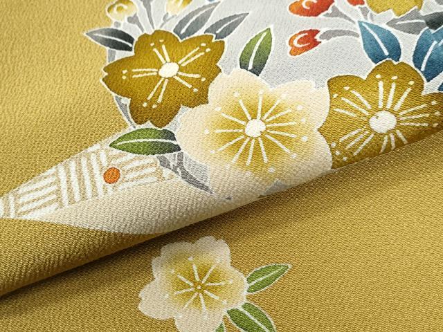 平和屋着物●訪問着　型染め　草花丸文　健勝苑扱い　ロング丈　正絹　逸品　CABI3060yc