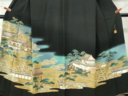 平和屋着物●金彩友禅作家　金彩の魔術師　堀省平　金煌織　黒留袖　風景文　本金箔　正絹　逸品　CABI3063yc