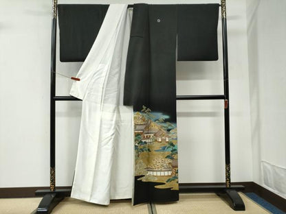 平和屋着物●金彩友禅作家　金彩の魔術師　堀省平　金煌織　黒留袖　風景文　本金箔　正絹　逸品　CABI3063yc