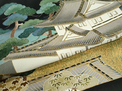 平和屋着物●金彩友禅作家　金彩の魔術師　堀省平　金煌織　黒留袖　風景文　本金箔　正絹　逸品　CABI3063yc