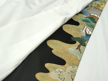 平和屋着物●金彩友禅作家　金彩の魔術師　堀省平　金煌織　黒留袖　風景文　本金箔　正絹　逸品　CABI3063yc