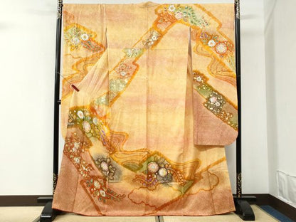 平和屋着物●豪華振袖　総絞り　辻が花　暈し染め　金彩　正絹　逸品　CABI3066yc