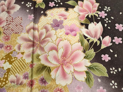 平和屋着物●豪華振袖　雪輪花舞花文　暈し染め　銀通し地　正絹　逸品　CABI3071yc