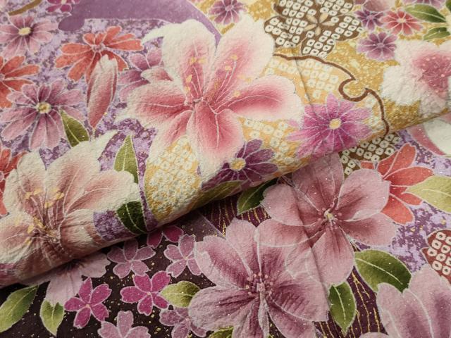 平和屋着物●豪華振袖　雪輪花舞花文　暈し染め　銀通し地　正絹　逸品　CABI3071yc