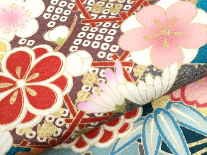 平和屋着物●豪華振袖　駒刺繍　雲取り短冊花文　暈し染め　銀通し地　正絹　逸品　CABI3073yc