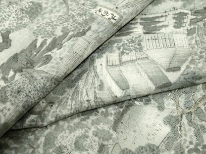 平和屋着物●上質な小紋　紬地　手描き　風景文　正絹　逸品　CABI3075yc