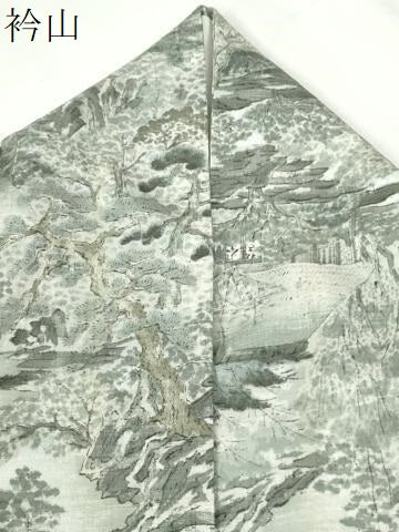 平和屋着物●上質な小紋　紬地　手描き　風景文　正絹　逸品　CABI3075yc