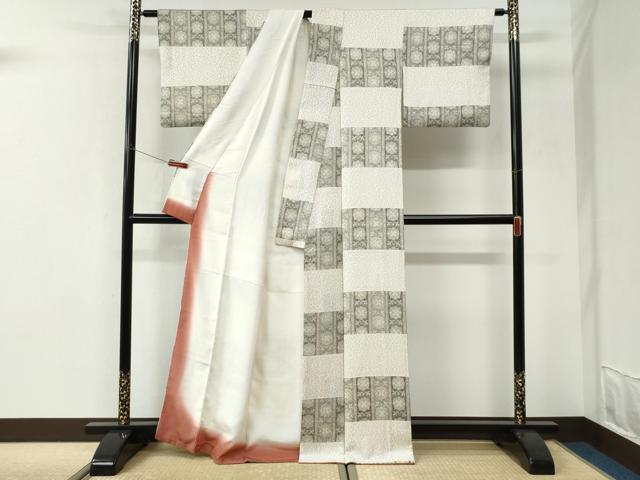 平和屋着物●上質な小紋　横段花鳥唐草文　正絹　逸品　CABI3077yc
