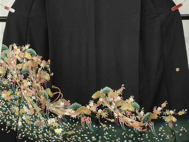 平和屋着物●豪華黒留袖　作家物　束ね熨斗花松文　暈し染め　金彩　ロング丈　正絹　逸品　CABI3078yc