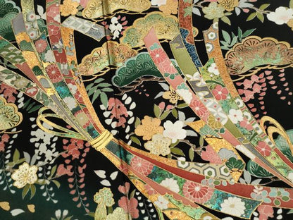平和屋着物●豪華黒留袖　作家物　束ね熨斗花松文　暈し染め　金彩　ロング丈　正絹　逸品　CABI3078yc