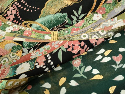 平和屋着物●豪華黒留袖　作家物　束ね熨斗花松文　暈し染め　金彩　ロング丈　正絹　逸品　CABI3078yc