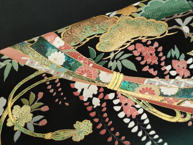 平和屋着物●豪華黒留袖　作家物　束ね熨斗花松文　暈し染め　金彩　ロング丈　正絹　逸品　CABI3078yc