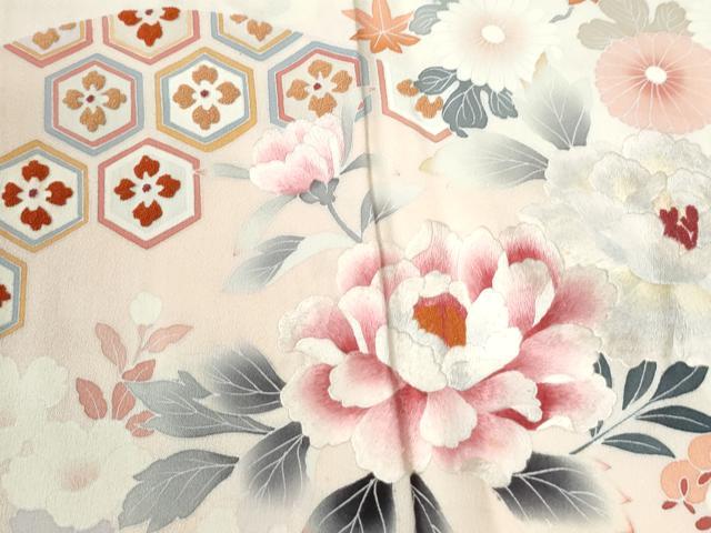 平和屋着物●中国三大刺繍　相良刺繍　訪問着　牡丹吉祥花文　正絹　逸品　CABI3081yc