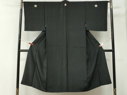 平和屋着物●男性　黒紋付　正絹　逸品　CABI3083yc