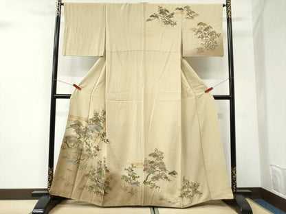 平和屋着物●訪問着　霞松竹梅花文　暈し染め　ラメ糸　金彩　正絹　逸品　CABI3097yc