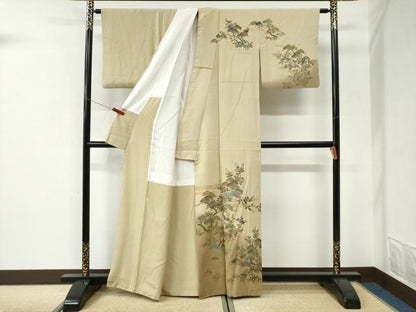 平和屋着物●訪問着　霞松竹梅花文　暈し染め　ラメ糸　金彩　正絹　逸品　CABI3097yc