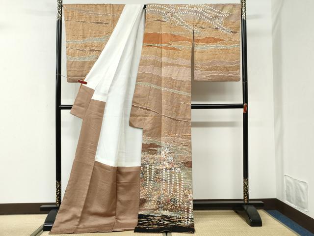 平和屋着物●越後十日町の一流染匠　桐屋・翠山工房　訪問着　辻が花　銀通し地　ロング丈　正絹　逸品　CABI3103yc