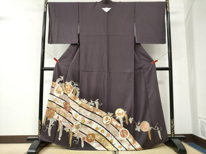平和屋着物●豪華色留袖　駒刺繍　宝尽くし吉祥花唐草文　金彩　正絹　逸品　未使用　CABI3109yc
