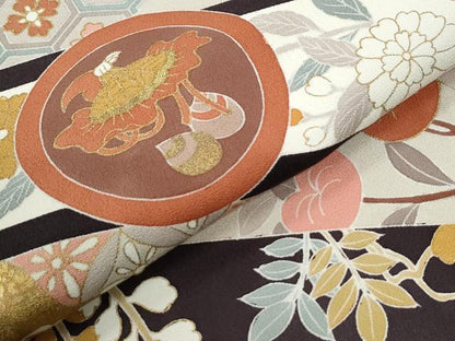 平和屋着物●豪華色留袖　駒刺繍　宝尽くし吉祥花唐草文　金彩　正絹　逸品　未使用　CABI3109yc