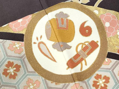 平和屋着物●豪華色留袖　駒刺繍　宝尽くし吉祥花唐草文　金彩　正絹　逸品　未使用　CABI3109yc