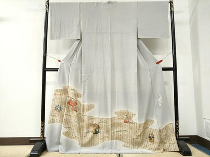 平和屋着物●友禅師・京の名工・伝統工芸士・樽本伊勢蔵　色留袖　人物文　暈し染め　金銀彩　ロング丈　正絹　逸品　CABI3112yc