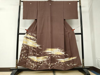 平和屋着物●豪華色留袖　駒刺繍　霞渡り橋枝花文　金彩　正絹　逸品　CABI3114yc