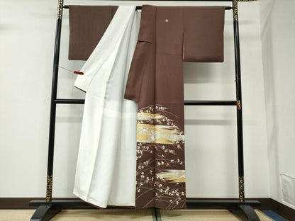 平和屋着物●豪華色留袖　駒刺繍　霞渡り橋枝花文　金彩　正絹　逸品　CABI3114yc