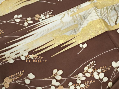 平和屋着物●豪華色留袖　駒刺繍　霞渡り橋枝花文　金彩　正絹　逸品　CABI3114yc