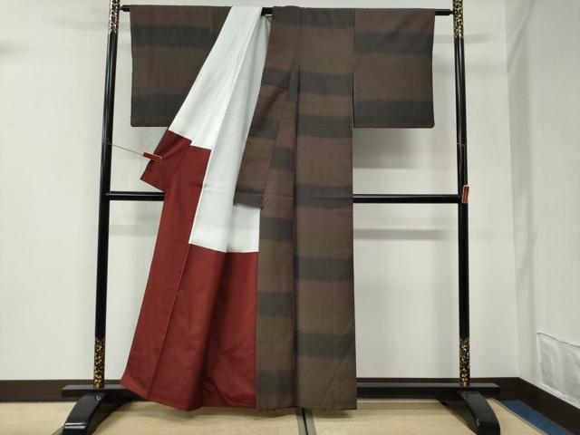 平和屋着物●上質なお召　変わり市松吉祥文　正絹　逸品　CABI3118yc