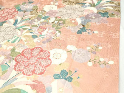 平和屋着物●豪華振袖　駒刺繍　絞り　立波草花文　金彩　正絹　逸品　CABI3121yc