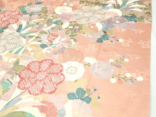平和屋着物●豪華振袖　駒刺繍　絞り　立波草花文　金彩　正絹　逸品　CABI3121yc