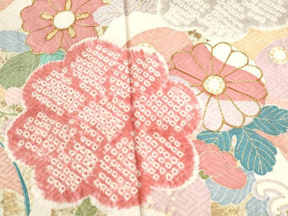 平和屋着物●豪華振袖　駒刺繍　絞り　立波草花文　金彩　正絹　逸品　CABI3121yc