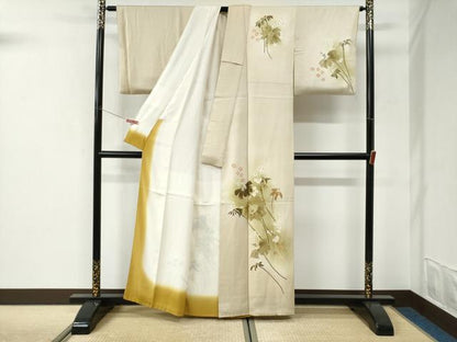 平和屋着物●訪問着　ろうけつ染　草花文　暈し染め　正絹　逸品　CABI3123yc
