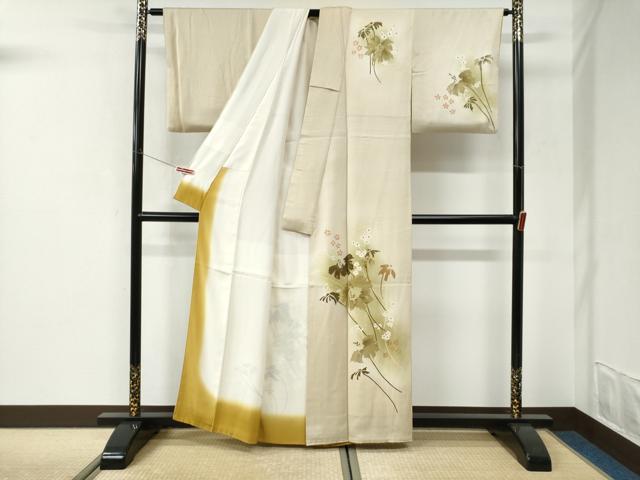 平和屋着物●訪問着　ろうけつ染　草花文　暈し染め　正絹　逸品　CABI3123yc