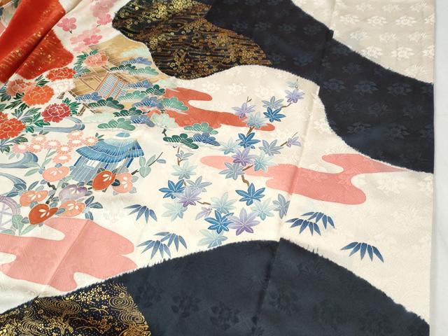 平和屋着物●豪華振袖　駒刺繍　浜松鴛鴦渡り橋風景文　金彩　正絹　逸品　CABI3126yc