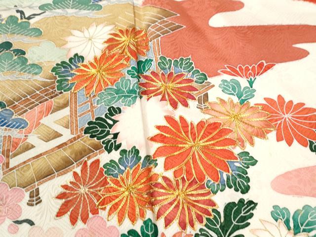 平和屋着物●豪華振袖　駒刺繍　浜松鴛鴦渡り橋風景文　金彩　正絹　逸品　CABI3126yc