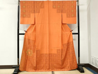 平和屋着物●訪問着　背抜き仕立て　幾何学花文　金通し地　正絹　逸品　CABI3127yc