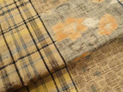 平和屋着物●上質な紬　格子花唐草文　正絹　逸品　未使用　CABI3128yc