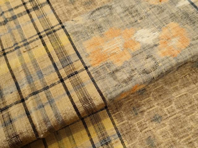 平和屋着物●上質な紬　格子花唐草文　正絹　逸品　未使用　CABI3128yc