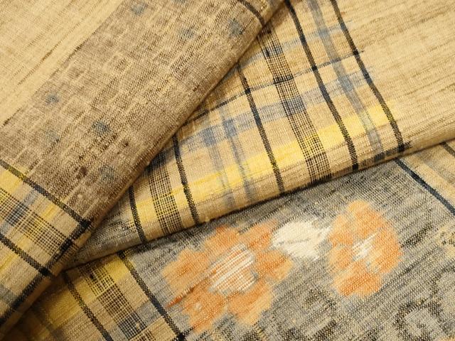 平和屋着物●上質な紬　格子花唐草文　正絹　逸品　未使用　CABI3128yc