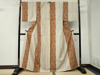 平和屋着物●上質な小紋　紬地　草花間道　正絹　逸品　CABI3130yc